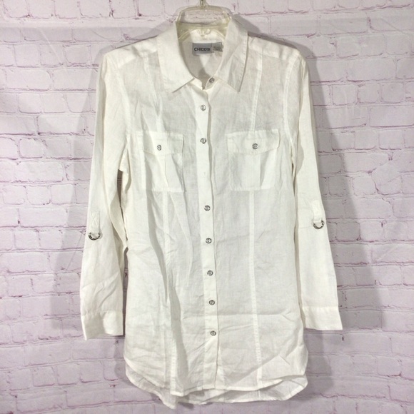 Chico's Tops - Chico’s Linen Long Sleeve Button Down Blouse - Size 1